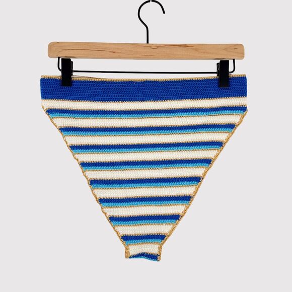 My Beachy Side Emily In Paris Bikini Bottom Blue Stripe Crochet High Leg Large - Picture 3 of 10